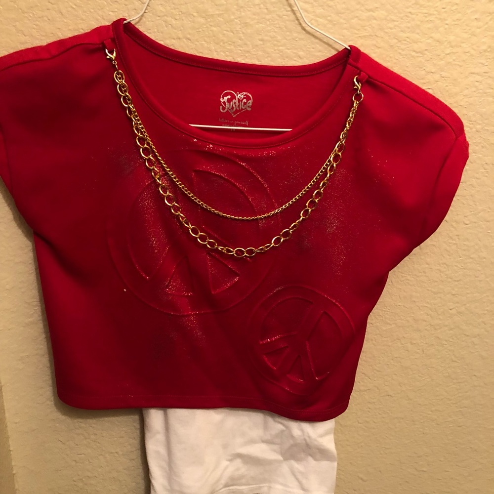 Red Peace Shirt With Gold Chain